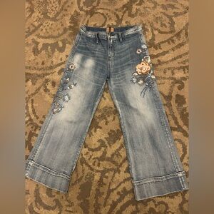 Driftwood Charlee Floral Embroidered Wide Leg Flared Jeans High Rise Womens 27